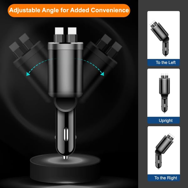 5-i-1 USB-C 100W Hurtigoplader til Bil | Billader med Utrækkelige Kabler