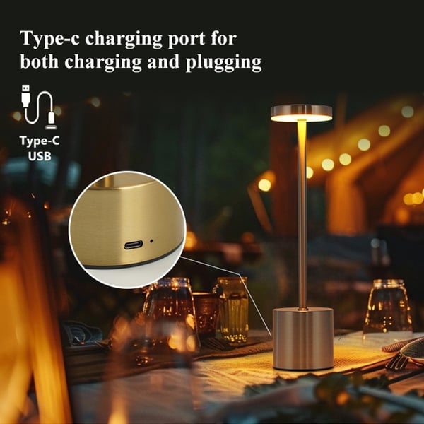 Oppladbar LED Bordlampe i Metall Hvit