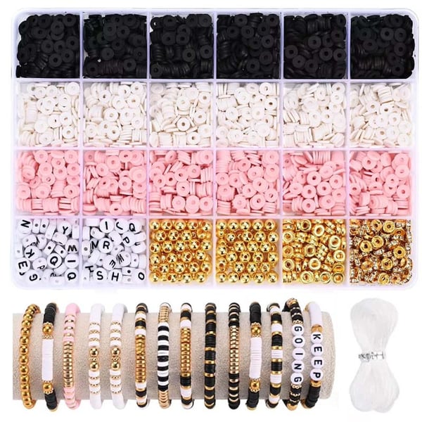 DIY Pärlset för Armband – Stilrent Smyckesset i Svart, Vitt & Rosa
