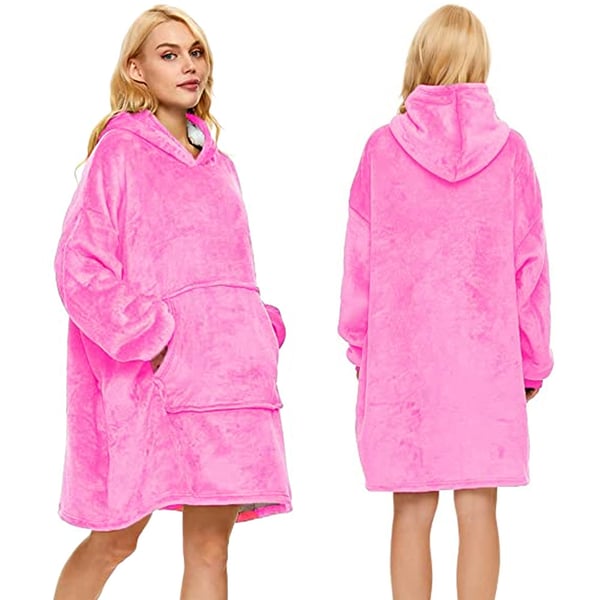 Varm oversize filt-sweatshirt XXL 2-i-1 – mjuk rosa fleece med huva, ficka och vadderad insida för maximal mysfaktor