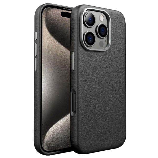 Tynd TPU-skal med læderfinish til iPhone 15 Pro – Sort