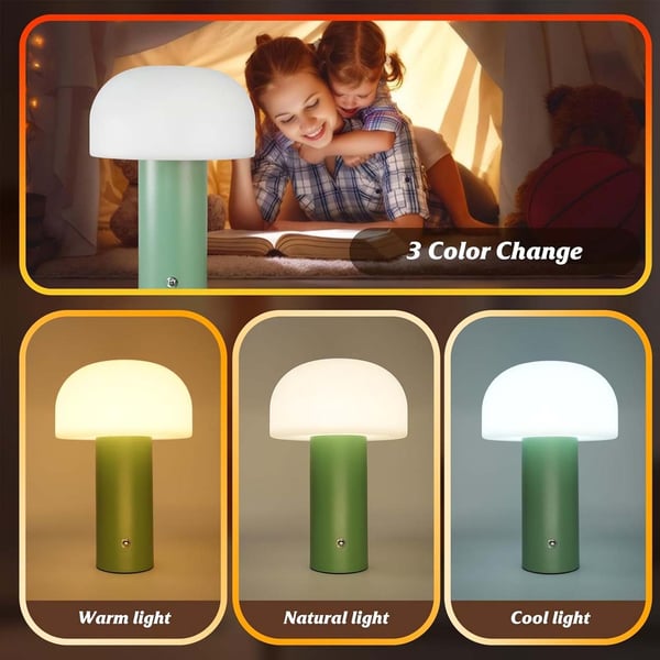 Retro Bordlampe Sopp | Trådløs Oppladbar LED Lampe Grønn