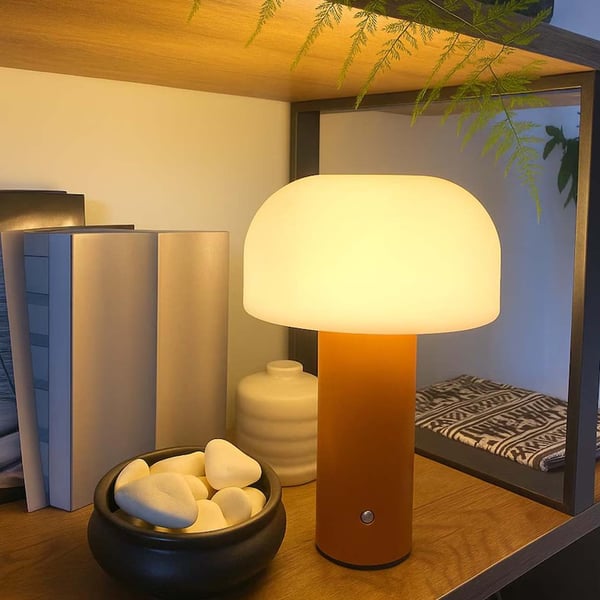 Retro Bordlampe Svamp | Trådløs Genopladelig LED Lampe Orange