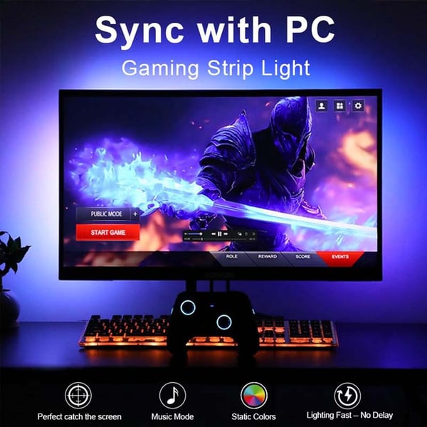 Smart RGBIC Monitorlys – PC Sync Ambilight for 34-tommers skjermer
