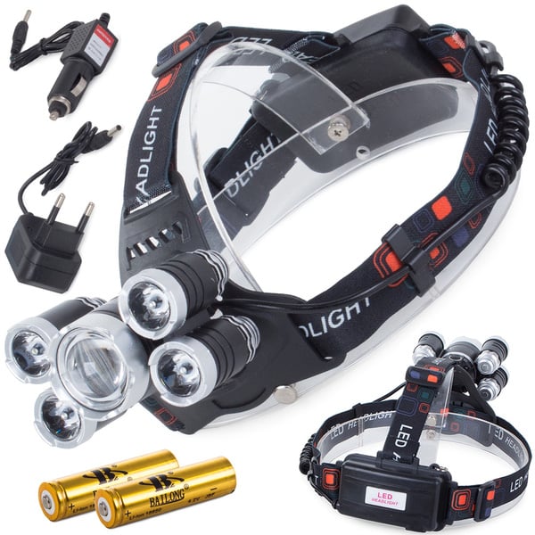 Pannlampa LED CREE XM-L T6 400 m Zoom IPX4 + 4x XP-E Uppladdningsbar