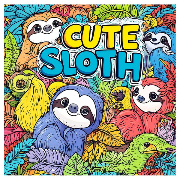 Målarbok 24 sidor 20×20 cm – Cute Sloth Söta Sengångare