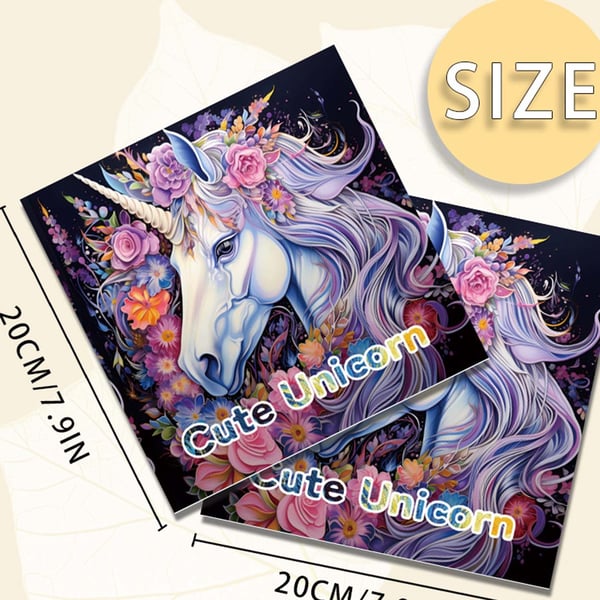 Målarbok 24 sidor 20×20 cm – Cute Unicorn med enhörningar och prinsessor