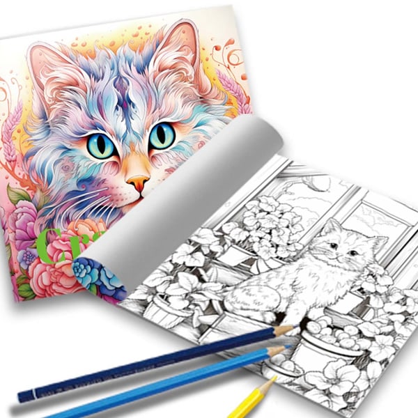 Målarbok för vuxna 24 sidor 20×20 cm – Crazy Cat med detaljerade kattmotiv