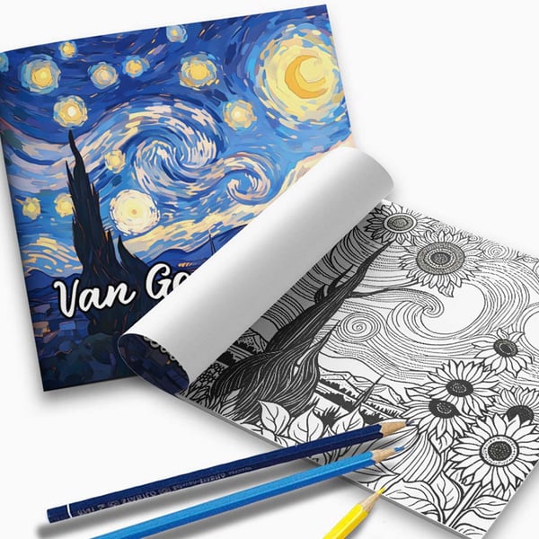 Målarbok för vuxna 24 sidor 20×20 cm – Van Gogh Style med klassiska konstmotiv