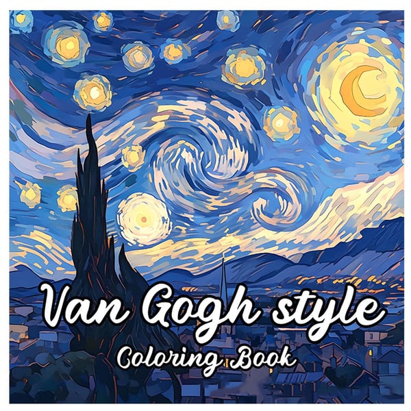 Malebok for voksne 24 sider 20x20 cm – Van Gogh-stil med klassiske kunstmotiver