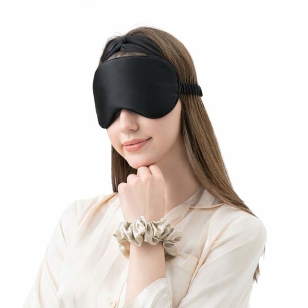 Stor Lyxig Sovmask i Äkta Mullbärssilke Svart