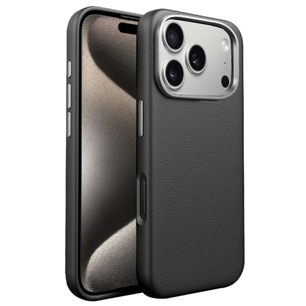 Tunt TPU-skal med läderfinish till iPhone 17 Pro Max – Svart