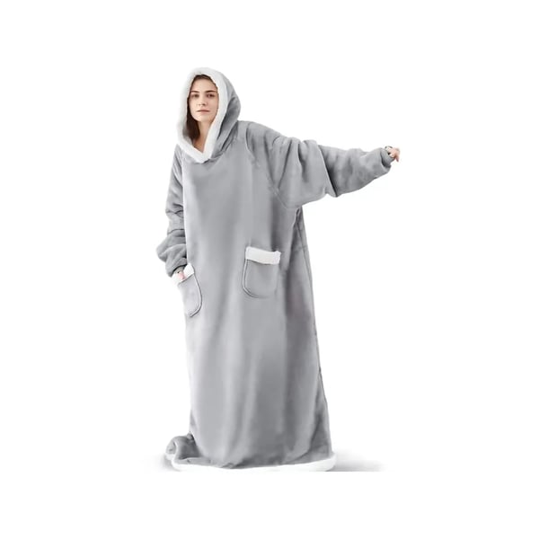 Ekstra stor og blød fleece-trøje – varm hoodie-fleece med hætte, lommer og universel XXL-pasform, grå.
