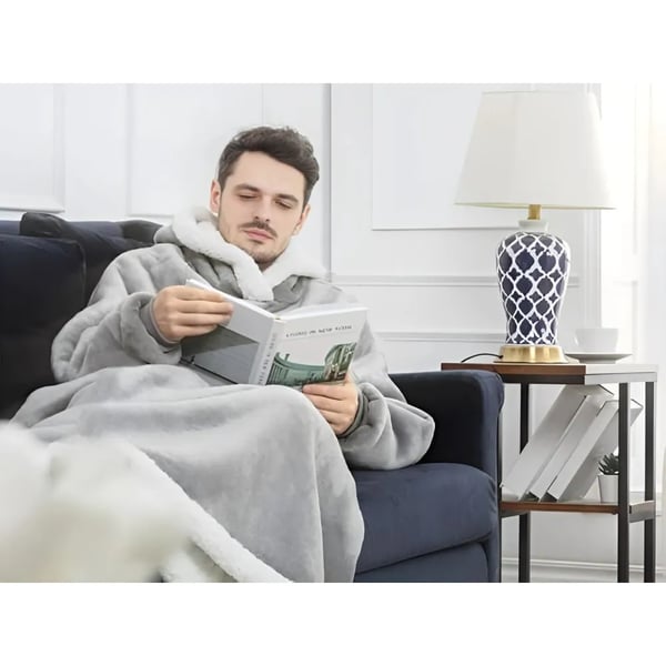 Ekstra stor og blød fleece-trøje – varm hoodie-fleece med hætte, lommer og universel XXL-pasform, grå.