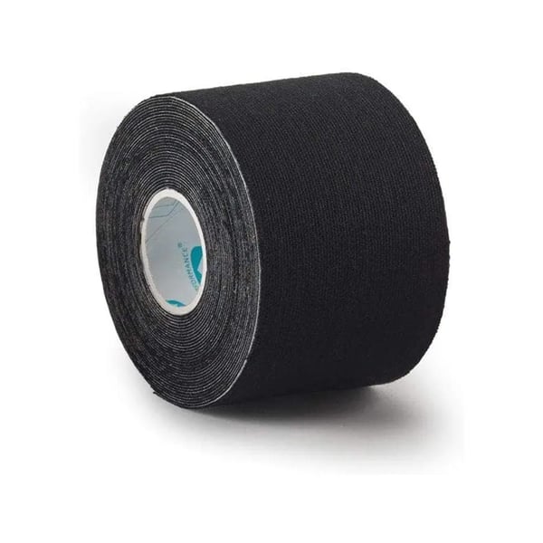 Kinesiotejp sort 5 cm x 5 m – elastisk sporttape til støtte, cirkulation og smertelindring ved træning og restitution.