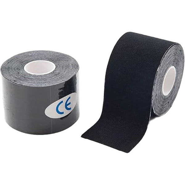 Kinesiotejp sort 5 cm x 5 m – elastisk sporttape til støtte, cirkulation og smertelindring ved træning og restitution.