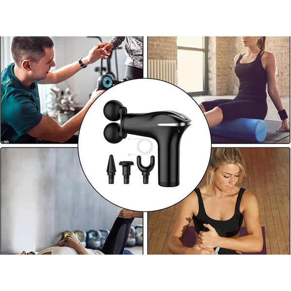 Kraftfuld Dobbelt Massagepistol til Ryg og Ben med 4 Massagehoveder