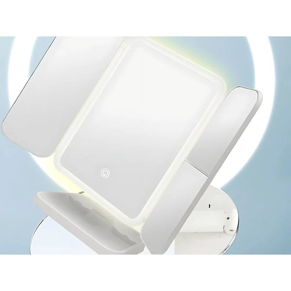 LED Belyst Sammenklappelig Makeup Spejl med USB og 3 Farvetilstande