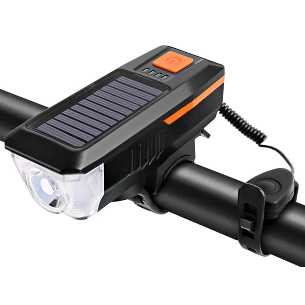 LED Sykkellykt Front Solcelledrevet med Signalhorn og USB