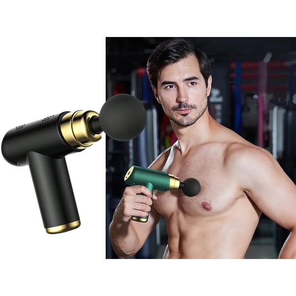 Mini massagepistol – kompakt och kraftfull muskelmassager med 6 hastigheter, 4 massagehuvuden och USB-C-laddning