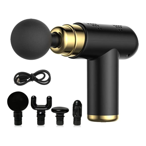 Mini massagepistol – kompakt och kraftfull muskelmassager med 6 hastigheter, 4 massagehuvuden och USB-C-laddning
