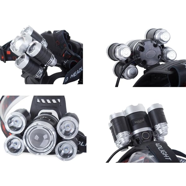 Pannlampa LED CREE XM-L T6 400 m Zoom IPX4 + 4x XP-E Uppladdningsbar