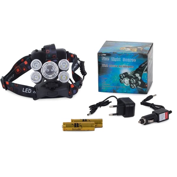 Pannlampa LED CREE XM-L T6 400 m Zoom IPX4 + 4x XP-E Uppladdningsbar