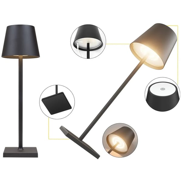 Portabel Bordlampe Touch Trådløs med 3 Lysnivåer USB-C Oppladbar Sølv