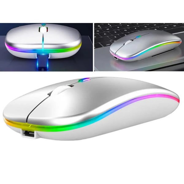 Langaton Hiiri Bluetooth & 2.4 GHz Optinen RGB Latausvalkoinen Slim