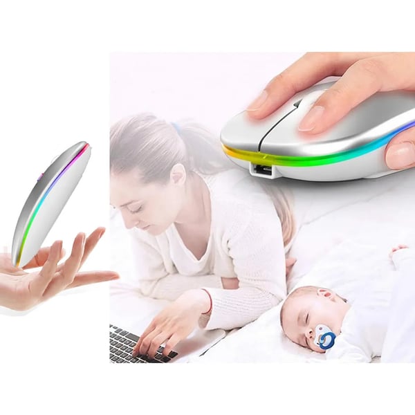 Langaton Hiiri Bluetooth & 2.4 GHz Optinen RGB Latausvalkoinen Slim