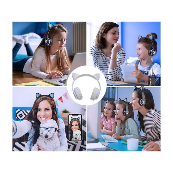 Trådlösa Bluetooth Hörlurar med Kattöron och LED-belysning – FM Radio & MP3