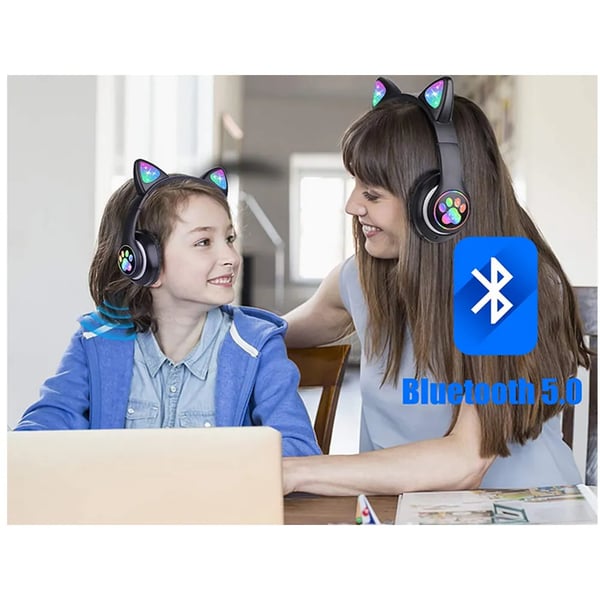 Trådlösa Bluetooth Hörlurar med Kattöron och LED-belysning – FM Radio & MP3