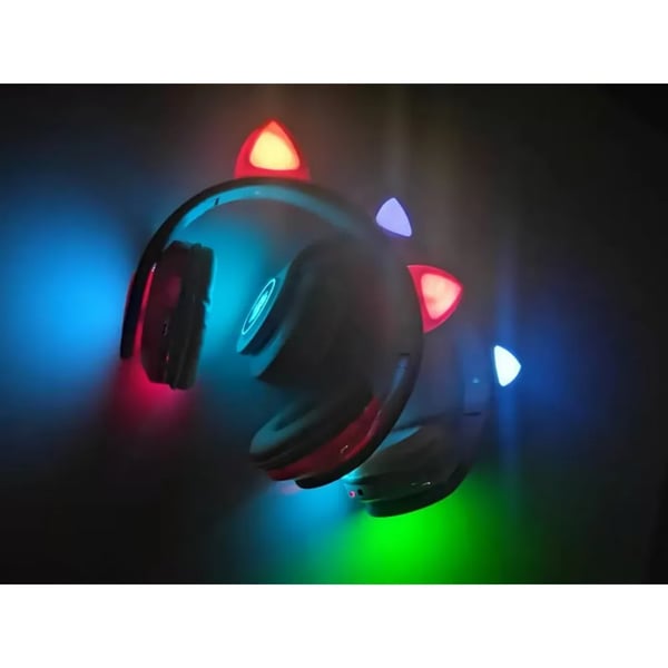 Trådlösa Bluetooth Hörlurar med Kattöron och LED-belysning – FM Radio & MP3
