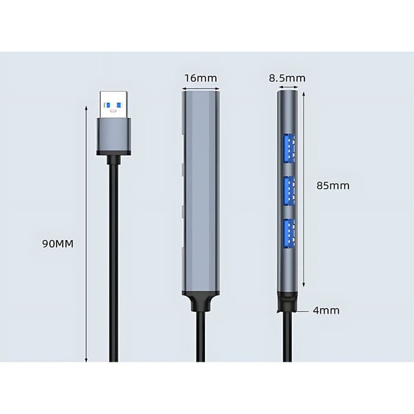 USB-hubi 4-porttia, 1x 3.0 5Gbps, 3x 2.0 480Mbs jakaja