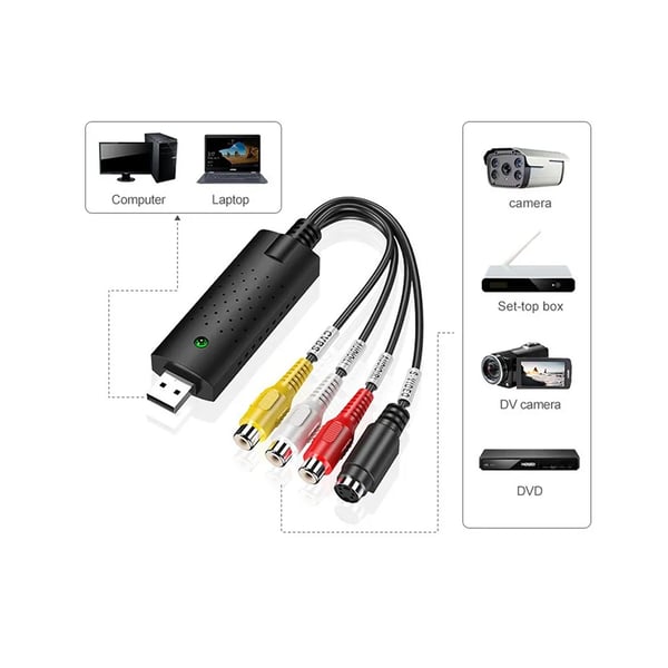 USB-videoomvandlare för VHS till PC – digitalisera VHS/Video8 via AV eller S-video, komplett set med drivrutin