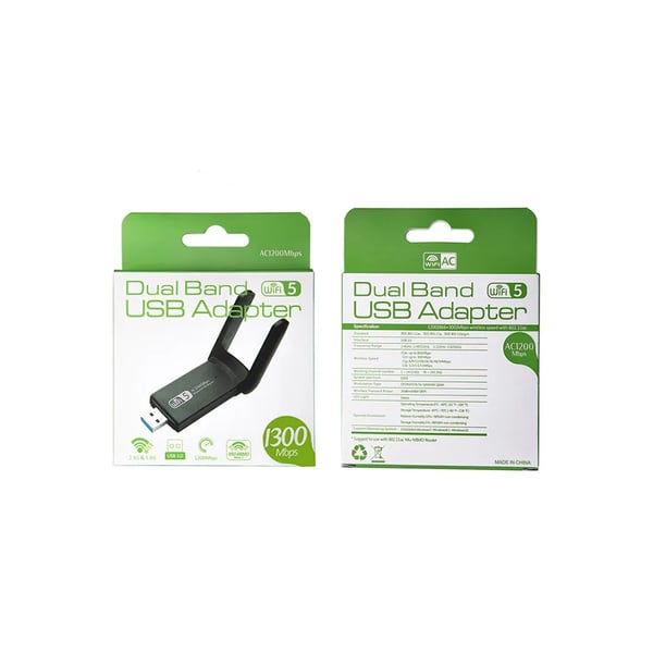USB Wi-Fi-adapter 1300 Mbps (USB 3.0) – Dual Band 2.4/5 GHz med ekstern antenne for raskere trådløs tilkobling