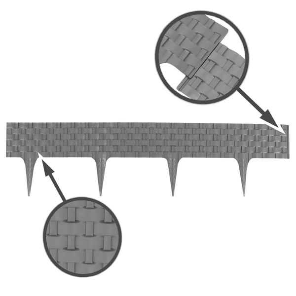 Gräsmattakant, grå rottinglook 4x80 cm moduler, plastkant för rabatter och gräsmatta
