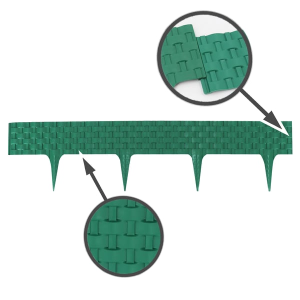 Gräsmatta, rottinglook, grön, 16x80 cm moduler, plastkant för rabatter och gräsmatta