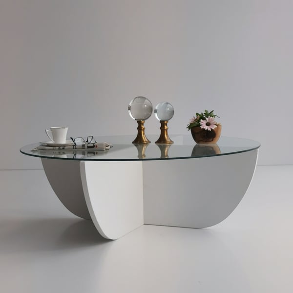 Glas sofabord, Lily, 90x30x90 cm, hvid.