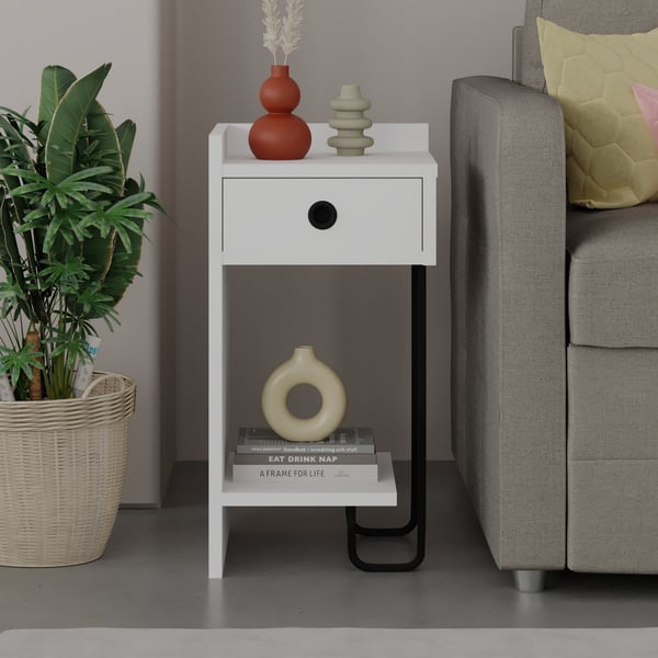 Sengebord venstre, 32x61x30 cm, Hvid