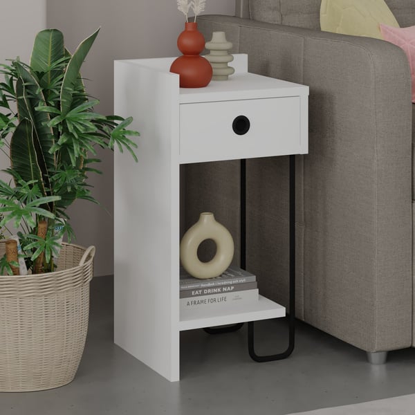 Sengebord venstre, 32x61x30 cm, Hvid