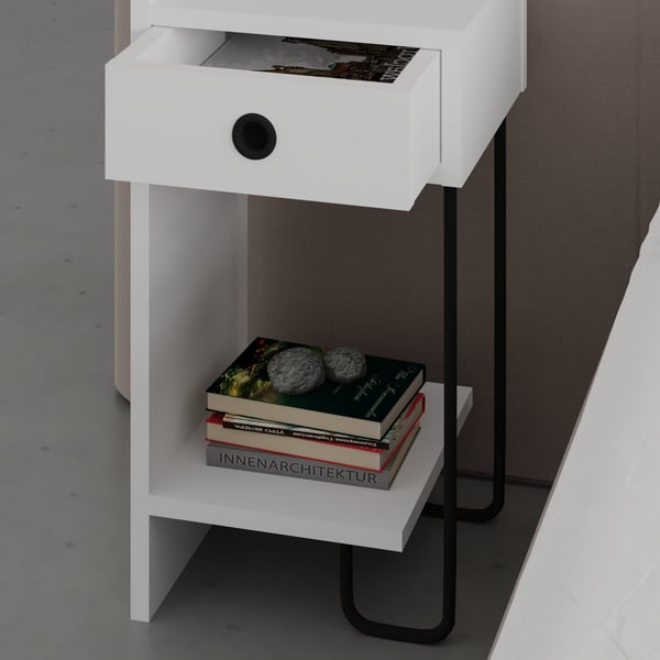Sengebord venstre, 32x61x30 cm, Hvid