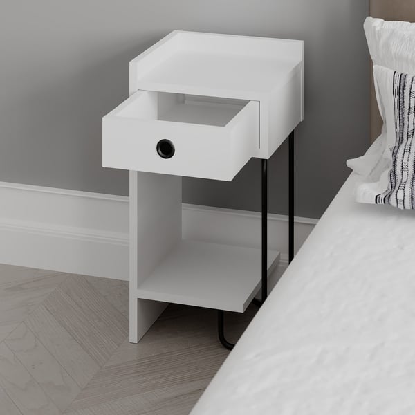 Sengebord venstre, 32x61x30 cm, Hvid