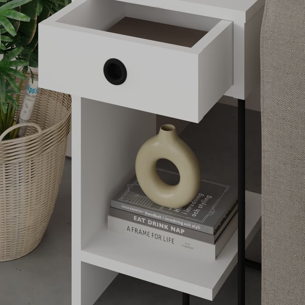 Sengebord venstre, 32x61x30 cm, Hvid