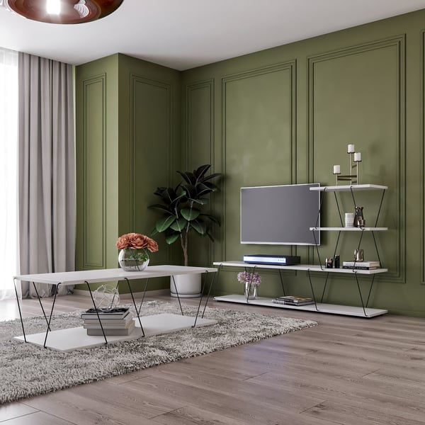 TV stativ og sofabord, Basak, 150x93x30 cm, hvid.
