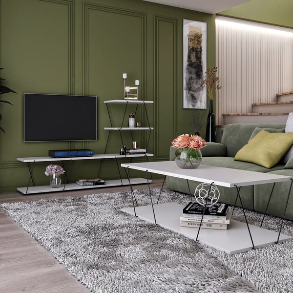TV stativ og sofabord, Basak, 150x93x30 cm, hvid.