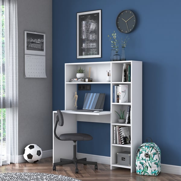 Computerbord med hylde, 80x74,8 cm, hvid