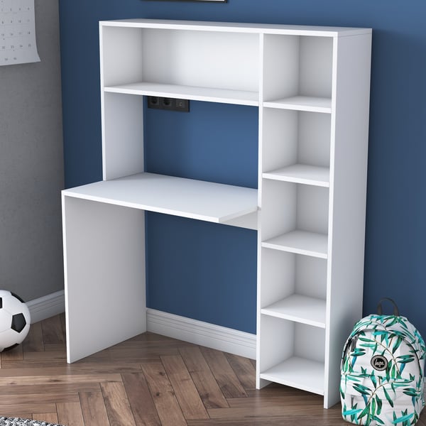 Computerbord med hylde, 80x74,8 cm, hvid