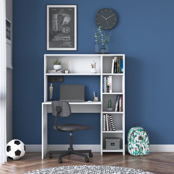 Computerbord med hylde, 80x74,8 cm, hvid