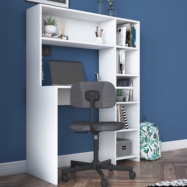 Computerbord med hylde, 80x74,8 cm, hvid